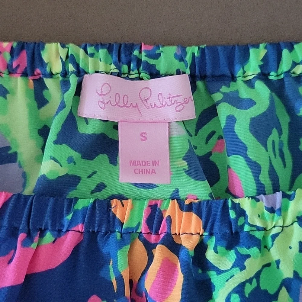 Lilly Pulitzer Sanilla Silk Off The Shoulder "Indigo All A Glow" Print Size S - Picture 5 of 13